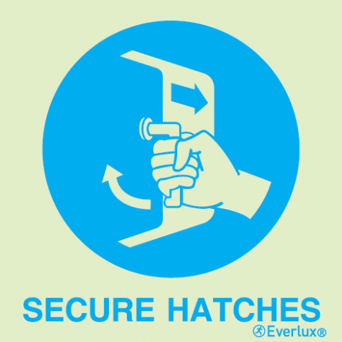 Secure hatches IMO sign - with supplementary text | IMPA 33.5101 - S 01 02