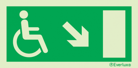 Reduced mobility people escape route sign -progress down to the right - S 04 82