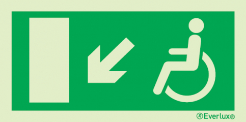 Reduced mobility people escape route sign -progress down to the left - S 04 84
