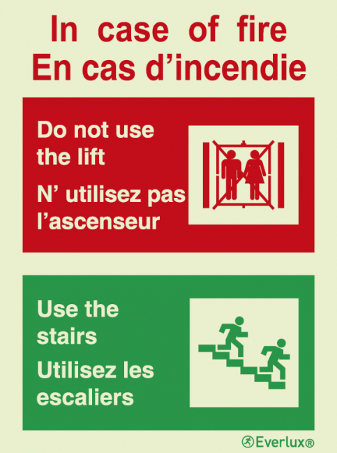 Lift - In case of fire do not use the lift - bilingual EN FR sign - S 18 42