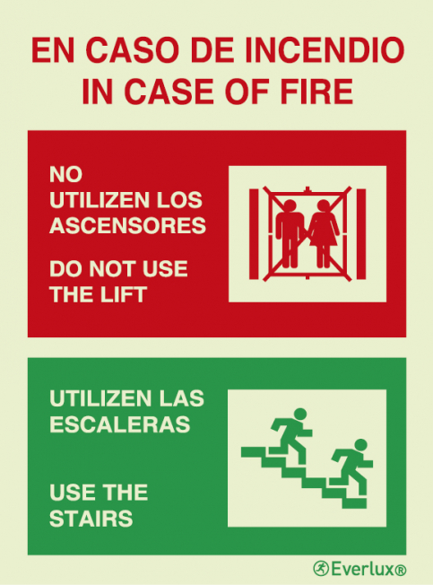 Lift - In case of fire do not use the lift - bilingual SP EN sign - S 18 44