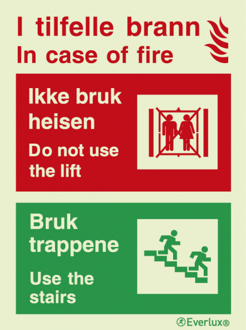 Lift - In case of fire do not use the lift - bilingual NO EN sign - S 18 47