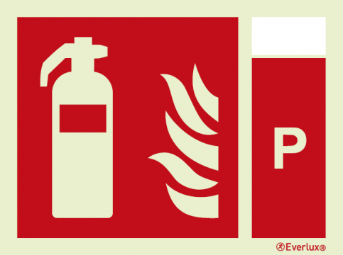 Fire extinguisher sign with integrated Powder fire extinguishing agent ID sign - S 22 08