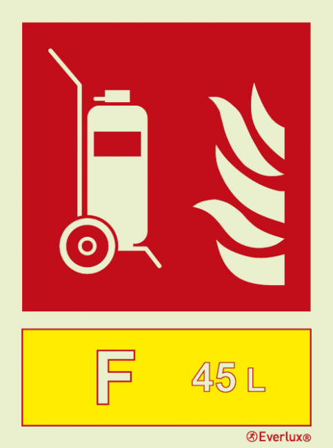 Wheeled fire extinguisher sign with integrated 45 L Foam fire extinguishing agent ID sign - S 22 55