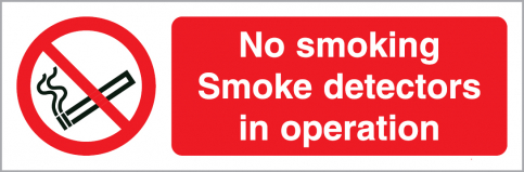 No smoking. Smoke detectors in operation - prohibition action sign with supplementary text - S 40 23