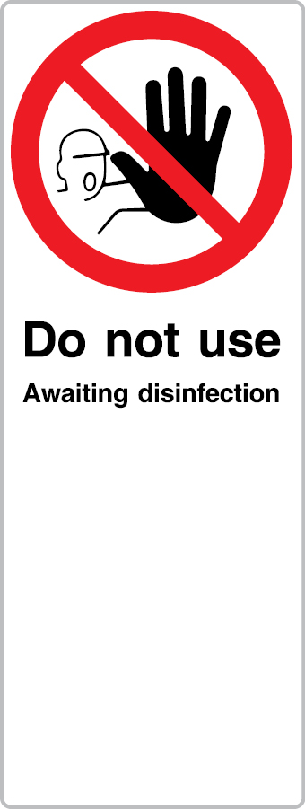 Please wait here for your turn | Do not use. Awaiting desinfection - double sided floor stand portable sign - SC 195